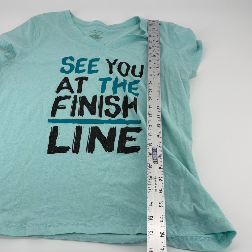 TEK GEAR Womens XL V-Neck T-Shirt See You At The Finish Line Graphic‎ Top - Picture 5 of 6
